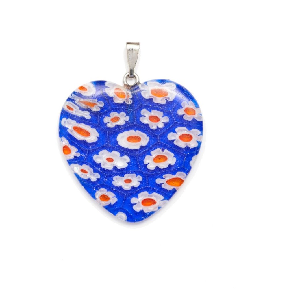 Millefiori Glass Blue White Red Heart Shape Pendant